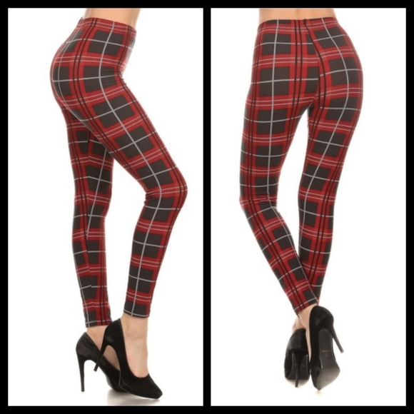 Red and black plaid leggings - Picture 2 of 2